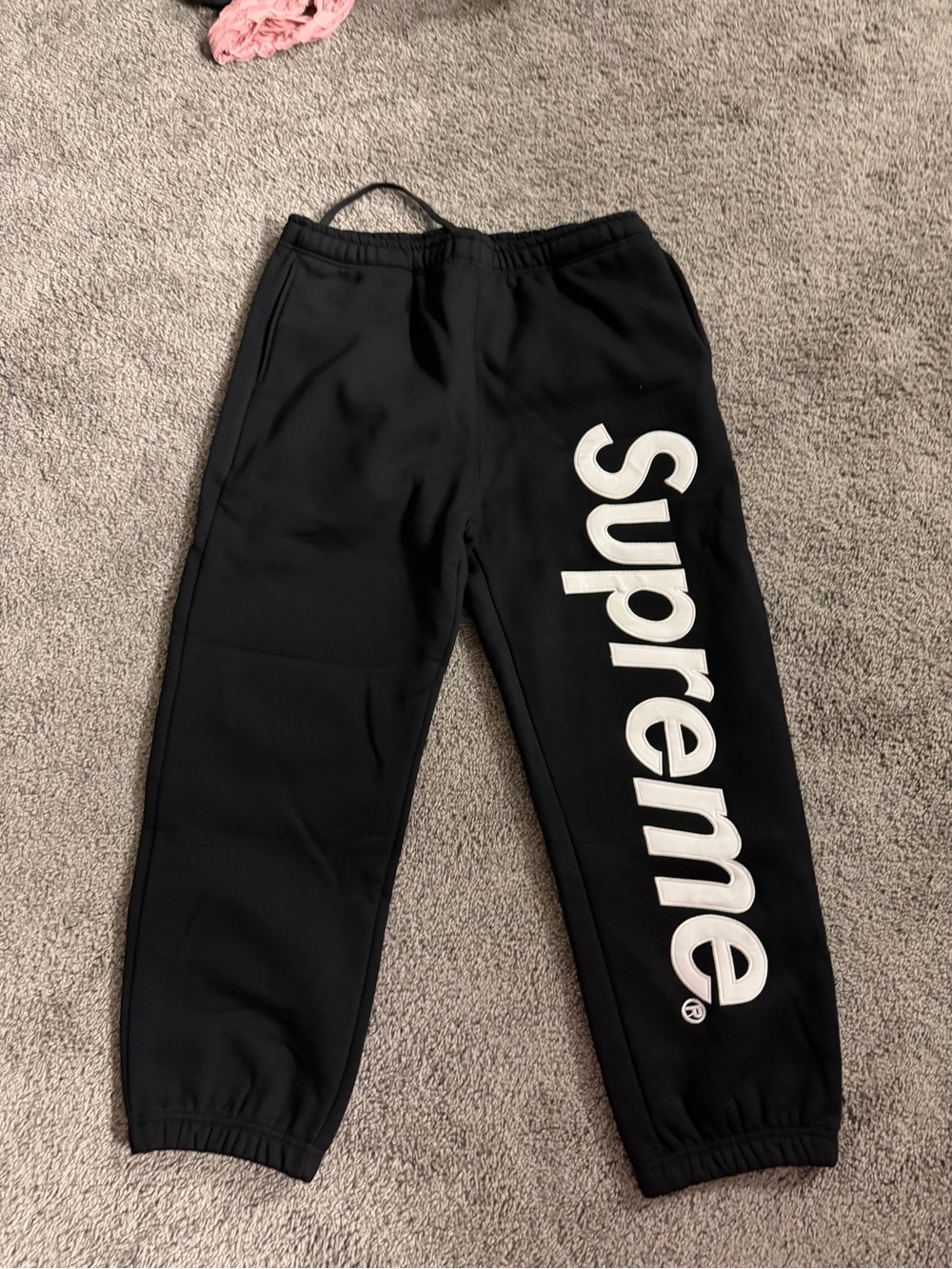 Supreme Black Sweatpants with White Vertical Logo Size S Cotton